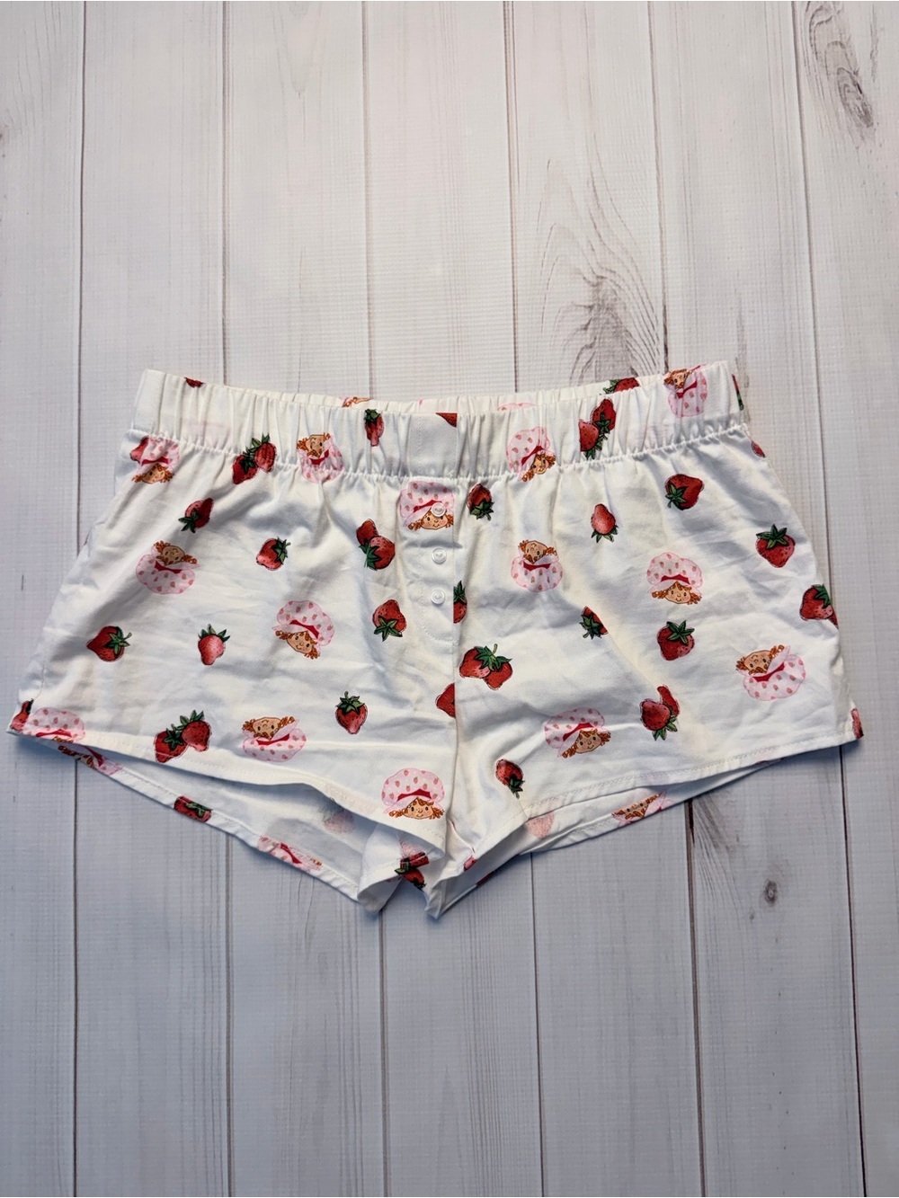 White Strawberry-Print Women's Athletic Shorts